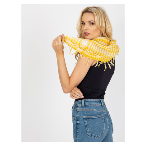 Yellow and white scarf with fringe