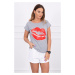 Blouse with gray lip print