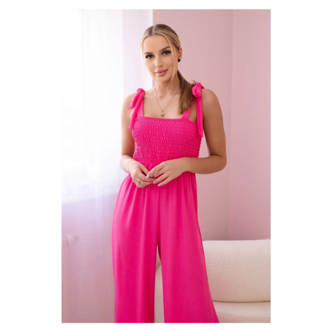 Striped jumpsuit with ruffle top in pink