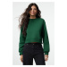 Trendyol Green Thick Fleece Relaxed/Wide Fit Crop Basic Knitted Sweatshirt