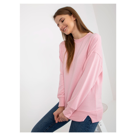 Light pink basic sweatshirt without hood with slits