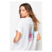 Trendyol White Printed on the Front and Back for Boyfriend/Wide Fit Knitted T-Shirt