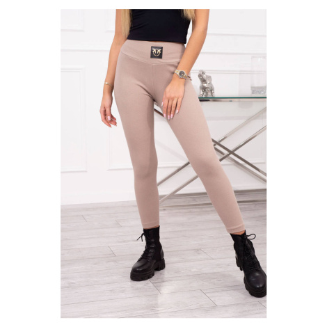 Ribbed leggings with a high waist of dark beige color