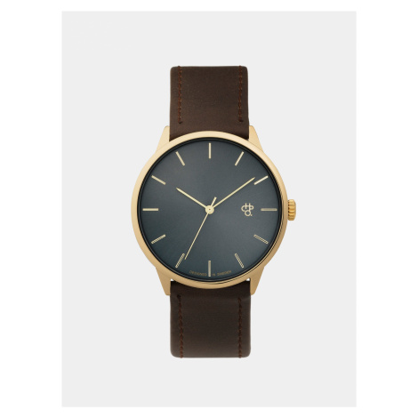 Unisex hodinky s hnedým remienkom z vegánskej kože CHPO Khorshid Gold