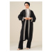 Bigdart 5865 Embroidered Knitted Long Kimono - Black