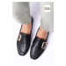 Mio Gusto Martina Genuine Leather Black Color Flat Toe Women's Loafer Shoes