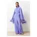 Trendyol Lilac Evening Dress Jumpsuit Tasseled Cape Suit