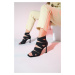 LuviShoes VEJLE Black Elastic Back Zipper Open Front Women's Stiletto Heel Shoes