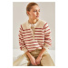 Bianco Lucci Women's Charmed Striped 11 Button Knitwear Sweater