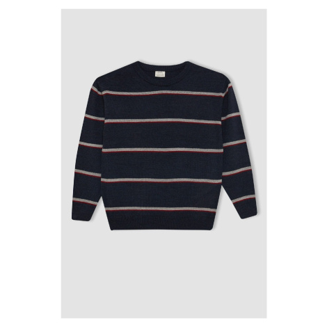 DEFACTO Boy Navy Blue Crew Neck Striped Knitwear Sweater