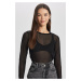 DEFACTO Regular Fit Crew Neck Tulle Long Sleeve T-Shirt