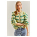 Bianco Lucci Women's Buttonhole Turtleneck Striped Knitwear Sweater