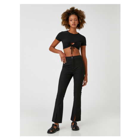 Koton Fabric Trousers Lightweight Flare Slit Detailed