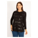 Şans Women's Plus Size Black Blouse with Sequin Detailed and Long Sleeves on the Front
