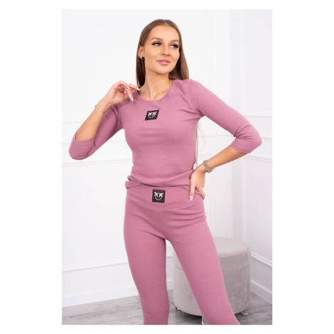 Ribbed set blouse + leggings dark pink