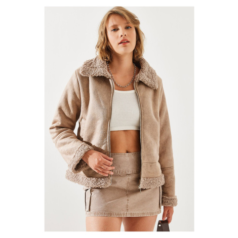 Bianco Lucci Women's Suede Plush Coat 2417