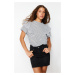 Trendyol Black Ruffled Sleeves Regular/Normal Fit Striped Crew Neck Knitted T-Shirt