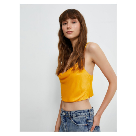 Koton Crop Satin Blouse With Thin Straps, Plunger Collar