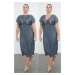 Trendyol Curve Anthracite Reversible Pleated Midi Plus Size Dress