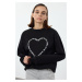 Trendyol Black Oversize/Wide Pattern Back Printed Thick Inside Polar Fleece Knitted Sweatshirt