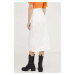 Rifľová sukňa Answear Lab biela farba, midi, rovný strih