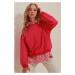 Trend Alaçatı Stili Women's Fuchsia Crew Neck Oversize Basic Sweatshirt