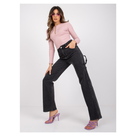 Čierne dámske rovné džínsy s vysokým pásom MR-SP-356.42P-black