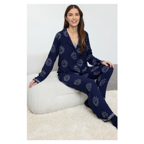 Trendyol Navy Blue Sun Patterned Viscose Woven Pajama Set