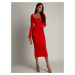 Coral midi pencil dress with diamond neckline