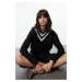 Trendyol Black Soft Texture V Neck Color Block Knitwear Sweater