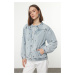 Trendyol Blue Floral Embroidered Denim Jacket