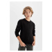 DEFACTO Boy Black Crew Neck Basic Plain Knitwear Sweater