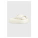 Kožené šľapky Calvin Klein BUBBLE SLIDE - PAT dámske, biela farba, na platforme, HW0HW01469