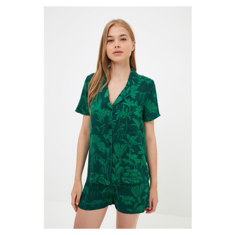 Trendyol Green Print Detailed Shirt-Shorts Pajama Set