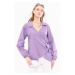 armonika Women's Purple Collar Double Breasted Blouse