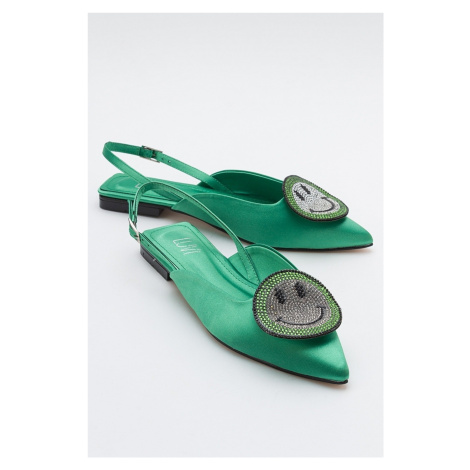 LuviShoes GEVEL Women's Green Satin Flats.