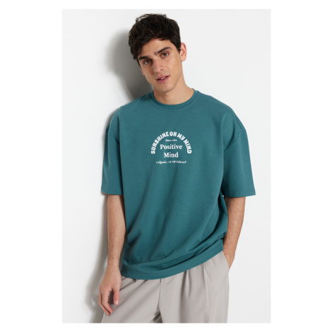 Trendyol Oversize/Wide Cut Crew Neck Short Sleeve Text Printed Cotton Thick T-Shirt