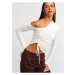 Dilvin 10369 Right Open Shoulder Gathered Sweater-ecru