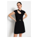 Trendyol Black Belted A-Line mini tkaný golier detailne tkané šaty