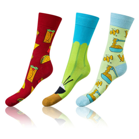 Bellinda CRAZY SOCKS 3x - Zábavné crazy ponožky 3 páry - tmavo hnedá - svetlo modrá - svetlo zel