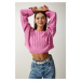 Happiness İstanbul Women's Light Pink Openwork Crop Knitwear Sweater