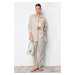 Trendyol Beige Striped Oversize Linen Look Woven Shirt