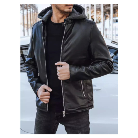 Čierna koženková bunda s kapucňou TX4277