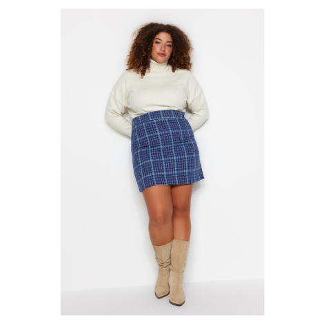 Trendyol Curve Blue Plaid Patterned Skirt