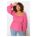 Trendyol Curve Pink Heart Collar Woven Blouse