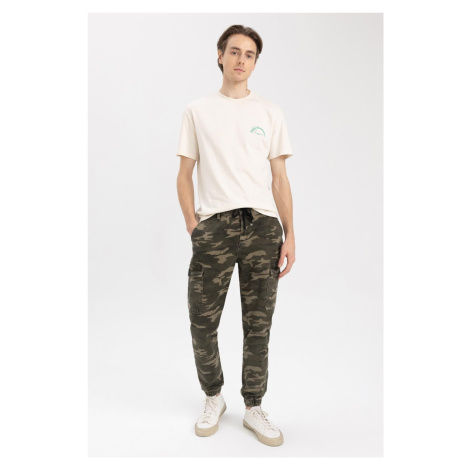 DEFACTO Trousers Regular Fit Camouflage Patterned Cargo Pocket Elastic Leg