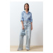 Trendyol Light Blue Roll Up Sleeve Crop Woven Shirt