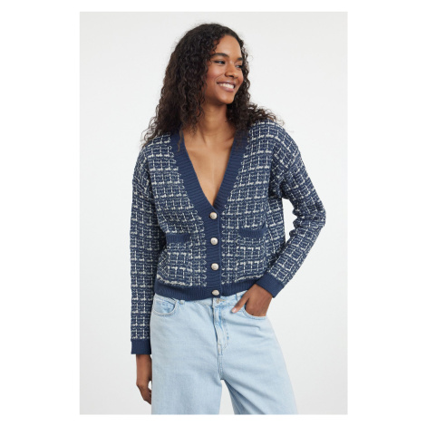 Trendyol Indigo Tweed Look Knitwear Cardigan