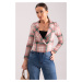 armonika Women's Pale Pink Double Breasted Collar Tweed Crop Jacket