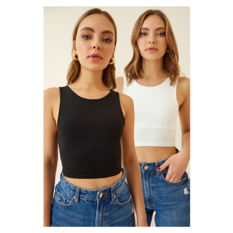 Happiness İstanbul Women's Black and White Strapless Sandy 2-pack Crop Top